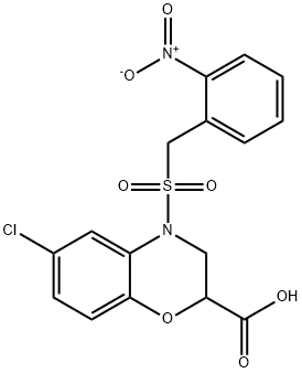 6-CHLORO-4-[(2-NITROBENZYL)SULFONYL]-3,4-DIHYDRO-2H-1,4-BENZOXAZINE-2-CARBOXYLIC ACID 结构式
