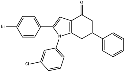 2-(4-BROMOPHENYL)-1-(3-CHLOROPHENYL)-6-PHENYL-5,6,7-TRIHYDROINDOL-4-ONE 结构式