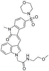 (Z)-N-(2-METHOXYETHYL)-2-(3-((1-METHYL-5-(MORPHOLINOSULFONYL)-2-OXOINDOLIN-3-YLIDENE)METHYL)-1H-INDOL-1-YL)ACETAMIDE 结构式