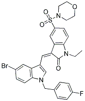 (Z)-3-((5-BROMO-1-(4-FLUOROBENZYL)-1H-INDOL-3-YL)METHYLENE)-1-ETHYL-5-(MORPHOLINOSULFONYL)INDOLIN-2-ONE 结构式