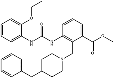 METHYL 2-[(4-BENZYLPIPERIDINO)METHYL]-3-([(2-ETHOXYANILINO)CARBONYL]AMINO)BENZENECARBOXYLATE 结构式