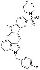 (Z)-3-((1-(4-FLUOROBENZYL)-1H-INDOL-3-YL)METHYLENE)-1-METHYL-5-(MORPHOLINOSULFONYL)INDOLIN-2-ONE 结构式