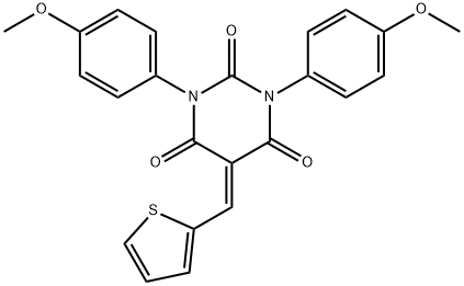 1,3-BIS(4-METHOXYPHENYL)-5-(2-THIENYLMETHYLENE)-1,3-DIAZAPERHYDROINE-2,4,6-TRIONE 结构式