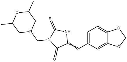 5-(1,3-BENZODIOXOL-5-YLMETHYLENE)-3-[(2,6-DIMETHYLMORPHOLINO)METHYL]-2-THIOXOTETRAHYDRO-4H-IMIDAZOL-4-ONE 结构式
