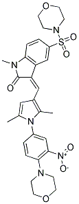 (Z)-3-((2,5-DIMETHYL-1-(4-MORPHOLINO-3-NITROPHENYL)-1H-PYRROL-3-YL)METHYLENE)-1-METHYL-5-(MORPHOLINOSULFONYL)INDOLIN-2-ONE 结构式