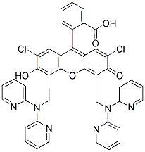 9-(2-CARBOXYPHENYL)-2,7-DICHLORO-4,5-BIS[DI(2-PYRIDYL)AMINOMETHYL]-6-HYDROXY-3-XANTHANONE ZINPYR-1 结构式