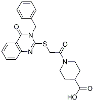 1-[2-(3-BENZYL-4-OXO-3,4-DIHYDRO-QUINAZOLIN-2-YLSULFANYL)-ACETYL]-PIPERIDINE-4-CARBOXYLIC ACID 结构式