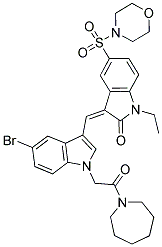 (Z)-3-((1-(2-(Azepan-1-yl)-2-oxoethyl)-5-bromo-1H-indol-3-yl)methylene)-1-ethyl-5-(morpholinosulfonyl)indolin-2-one 结构式