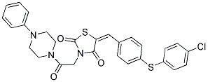 (E)-5-(4-(4-CHLOROPHENYLTHIO)BENZYLIDENE)-3-(2-OXO-2-(4-PHENYLPIPERAZIN-1-YL)ETHYL)THIAZOLIDINE-2,4-DIONE 结构式