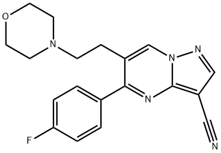 5-(4-FLUOROPHENYL)-6-(2-MORPHOLINOETHYL)PYRAZOLO[1,5-A]PYRIMIDINE-3-CARBONITRILE 结构式