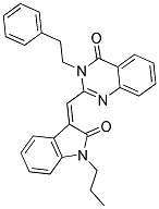 2-[(2-OXO-1-PROPYL-1,2-DIHYDRO-3H-INDOL-3-YLIDENE)METHYL]-3-PHENETHYL-4(3H)-QUINAZOLINONE 结构式