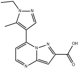 7-(1-乙基-5-甲基-4-吡唑)-2-吡唑[1,5-A]嘧啶羧酸 结构式