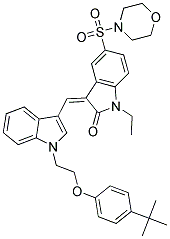 (Z)-3-((1-(2-(4-TERT-BUTYLPHENOXY)ETHYL)-1H-INDOL-3-YL)METHYLENE)-1-ETHYL-5-(MORPHOLINOSULFONYL)INDOLIN-2-ONE 结构式