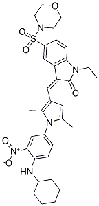 (Z)-3-((1-(4-(CYCLOHEXYLAMINO)-3-NITROPHENYL)-2,5-DIMETHYL-1H-PYRROL-3-YL)METHYLENE)-1-ETHYL-5-(MORPHOLINOSULFONYL)INDOLIN-2-ONE 结构式