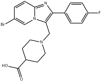 1-[6-BROMO-2-(4-FLUORO-PHENYL)-IMIDAZO[1,2-A]-PYRIDIN-3-YLMETHYL]-PIPERIDINE-4-CARBOXYLIC ACID 结构式