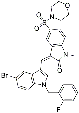 (Z)-3-((5-BROMO-1-(2-FLUOROBENZYL)-1H-INDOL-3-YL)METHYLENE)-1-METHYL-5-(MORPHOLINOSULFONYL)INDOLIN-2-ONE 结构式