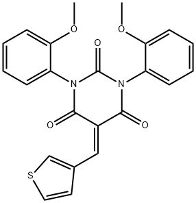 1,3-BIS(2-METHOXYPHENYL)-5-(3-THIENYLMETHYLENE)-1,3-DIAZAPERHYDROINE-2,4,6-TRIONE 结构式