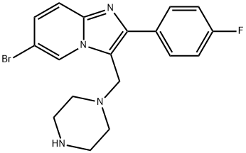 6-BROMO-2-(4-FLUORO-PHENYL)-3-PIPERAZIN-1-YLMETHYL-IMIDAZO[1,2-A]PYRIDINE 结构式