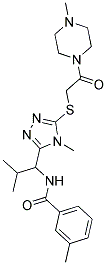 3-METHYL-N-(2-METHYL-1-(4-METHYL-5-(2-(4-METHYLPIPERAZIN-1-YL)-2-OXOETHYLTHIO)-4H-1,2,4-TRIAZOL-3-YL)PROPYL)BENZAMIDE 结构式