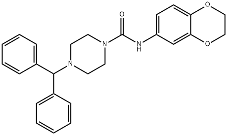 4-Benzhydryl-N-(2,3-dihydro-1,4-benzodioxin-6-yl)tetrahydro-1(2H)-pyrazinecarboxamide 结构式