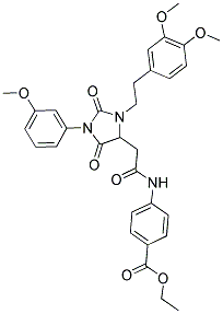 ETHYL 4-(2-(3-(3,4-DIMETHOXYPHENETHYL)-1-(3-METHOXYPHENYL)-2,5-DIOXOIMIDAZOLIDIN-4-YL)ACETAMIDO)BENZOATE 结构式