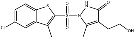 1-[(5-CHLORO-3-METHYL-1-BENZOTHIOPHEN-2-YL)SULFONYL]-4-(2-HYDROXYETHYL)-5-METHYL-1,2-DIHYDRO-3H-PYRAZOL-3-ONE 结构式