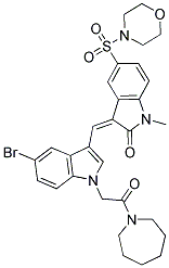 (Z)-3-((1-(2-(AZEPAN-1-YL)-2-OXOETHYL)-5-BROMO-1H-INDOL-3-YL)METHYLENE)-1-METHYL-5-(MORPHOLINOSULFONYL)INDOLIN-2-ONE 结构式