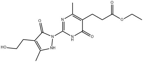Ethyl 3-(2-[4-(2-hydroxyethyl)-3-methyl-5-oxo-2,5-dihydro-1H-pyrazol-1-yl]-4-methyl-6-oxo-1,6-dihydro-5-pyrimidinyl)propanoate 结构式