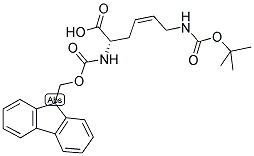 (S)-N-ALPHA-9-FLUORENYLMETHYLOXYCARBONYL-N-EPSILON-T-BUTYLOXYCARBONYL-2,6-DIAMINO-Z-HEX-4-ENCARBOXYLIC ACID 结构式