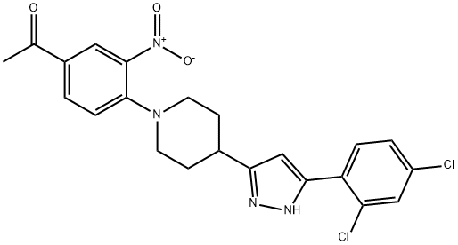 1-(4-(4-[5-(2,4-DICHLOROPHENYL)-1H-PYRAZOL-3-YL]PIPERIDINO)-3-NITROPHENYL)-1-ETHANONE 结构式