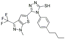 4-(4-BUTYLPHENYL)-5-[1-METHYL-3-(TRIFLUOROMETHYL)-1H-THIENO[2,3-C]PYRAZOL-5-YL]-4H-1,2,4-TRIAZOL-3-YLHYDROSULFIDE 结构式