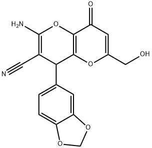 2-AMINO-4-(1,3-BENZODIOXOL-5-YL)-6-(HYDROXYMETHYL)-8-OXO-4,8-DIHYDROPYRANO[3,2-B]PYRAN-3-CARBONITRILE 结构式