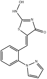 2-(Hydroxyamino)-5-((Z)-[2-(1H-pyrazol-1-yl)phenyl]methylidene)-1,3-thiazol-4-one 结构式