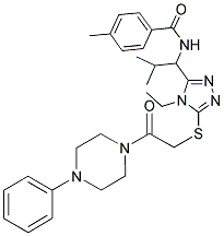 N-(1-(4-ETHYL-5-(2-OXO-2-(4-PHENYLPIPERAZIN-1-YL)ETHYLTHIO)-4H-1,2,4-TRIAZOL-3-YL)-2-METHYLPROPYL)-4-METHYLBENZAMIDE 结构式