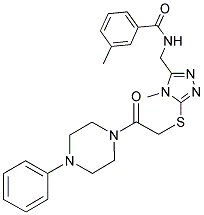 3-METHYL-N-((4-METHYL-5-(2-OXO-2-(4-PHENYLPIPERAZIN-1-YL)ETHYLTHIO)-4H-1,2,4-TRIAZOL-3-YL)METHYL)BENZAMIDE 结构式
