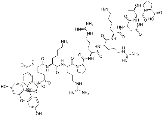5-FAM-Gln-Lys-Arg-Pro-Arg-Arg-Lys-Asp-Thr-Pro-OH 结构式