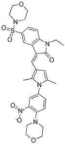 (Z)-3-((2,5-DIMETHYL-1-(4-MORPHOLINO-3-NITROPHENYL)-1H-PYRROL-3-YL)METHYLENE)-1-ETHYL-5-(MORPHOLINOSULFONYL)INDOLIN-2-ONE 结构式