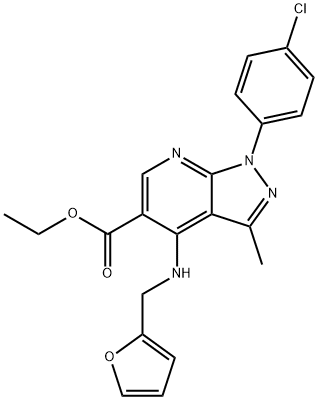 Ethyl 1-(4-chlorophenyl)-4-[(2-furylmethyl)amino]-3-methyl-1H-pyrazolo[3,4-b]pyridine-5-carboxylate 结构式
