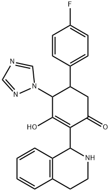 5-(4-氟苯基)-3-羟基-2-(1,2,3,4-四氢-1-异喹啉基)-4-(1H-1,2,4-三唑-1-基)-2-环己烯-1-酮 结构式