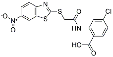 4-CHLORO-2-(([(6-NITRO-1,3-BENZOTHIAZOL-2-YL)THIO]ACETYL)AMINO)BENZOIC ACID 结构式