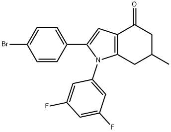 1-(3,5-DIFLUOROPHENYL)-2-(4-BROMOPHENYL)-6-METHYL-5,6,7-TRIHYDROINDOL-4-ONE 结构式
