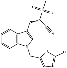 (E)-3-(1-((2-氯噻唑-5-基)甲基)-1H-吲哚-3-基)-2-(甲基磺酰基)丙烯腈 结构式