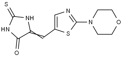 5-[(E)-(2-Morpholino-1,3-thiazol-5-yl)methylidene]-2-thioxotetrahydro-4H-imidazol-4-one 结构式