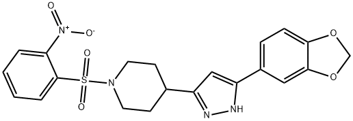 4-[5-(1,3-Benzodioxol-5-yl)-1H-pyrazol-3-yl]-1-[(2-nitrophenyl)sulfonyl]piperidine 结构式
