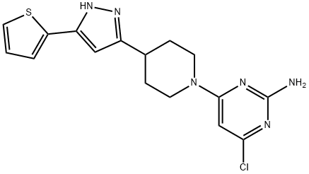 4-CHLORO-6-(4-[5-(2-THIENYL)-1H-PYRAZOL-3-YL]PIPERIDINO)-2-PYRIMIDINAMINE 结构式