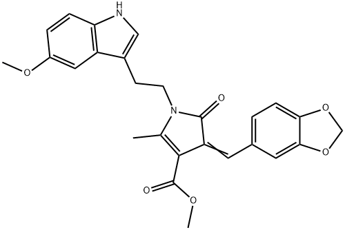 METHYL 3-[(Z)-1,3-BENZODIOXOL-5-YLMETHYLIDENE]-1-[2-(5-METHOXY-1H-INDOL-3-YL)ETHYL]-5-METHYL-2-OXO-1,2-DIHYDRO-3H-PYRROLE-4-CARBOXYLATE 结构式