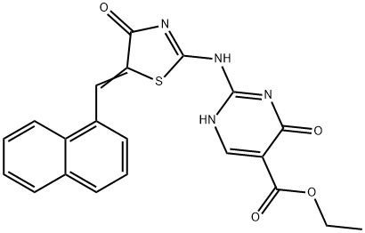 ETHYL 2-((5-[(E)-1-NAPHTHYLMETHYLIDENE]-4-OXO-4,5-DIHYDRO-1,3-THIAZOL-2-YL)AMINO)-6-OXO-1,6-DIHYDRO-5-PYRIMIDINECARBOXYLATE 结构式