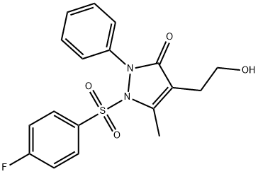 1-[(4-FLUOROPHENYL)SULFONYL]-4-(2-HYDROXYETHYL)-5-METHYL-2-PHENYL-1,2-DIHYDRO-3H-PYRAZOL-3-ONE 结构式