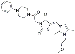 (Z)-5-((1-(2-METHOXYETHYL)-2,5-DIMETHYL-1H-PYRROL-3-YL)METHYLENE)-3-(2-OXO-2-(4-PHENYLPIPERAZIN-1-YL)ETHYL)THIAZOLIDINE-2,4-DIONE 结构式
