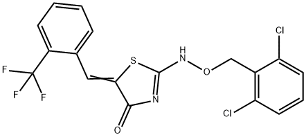 2-([(2,6-DICHLOROBENZYL)OXY]AMINO)-5-((Z)-[2-(TRIFLUOROMETHYL)PHENYL]METHYLIDENE)-1,3-THIAZOL-4-ONE 结构式